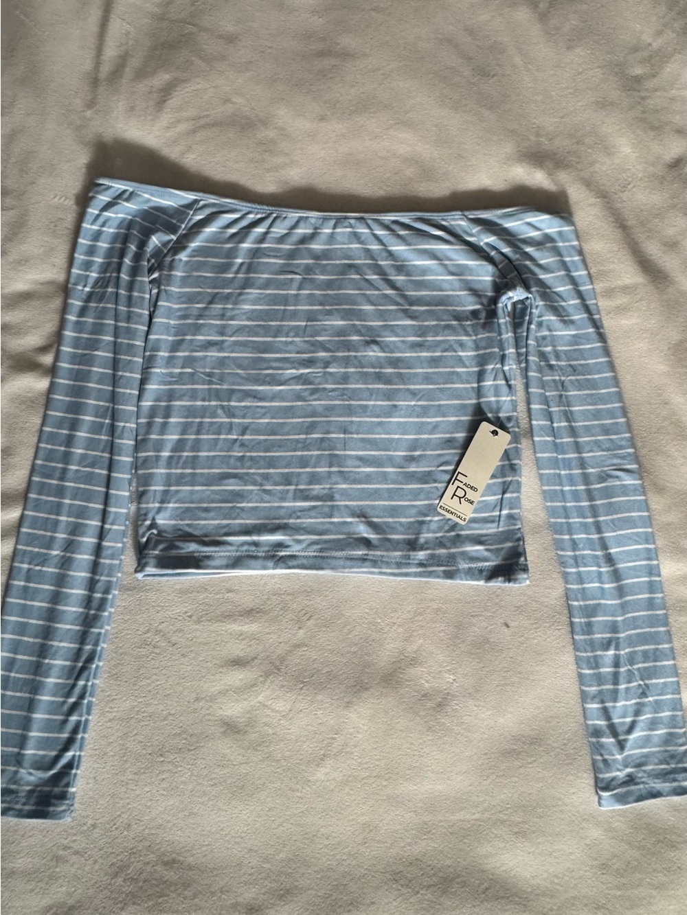 Off-Shoulder Light Blue Striped Bandeau Top